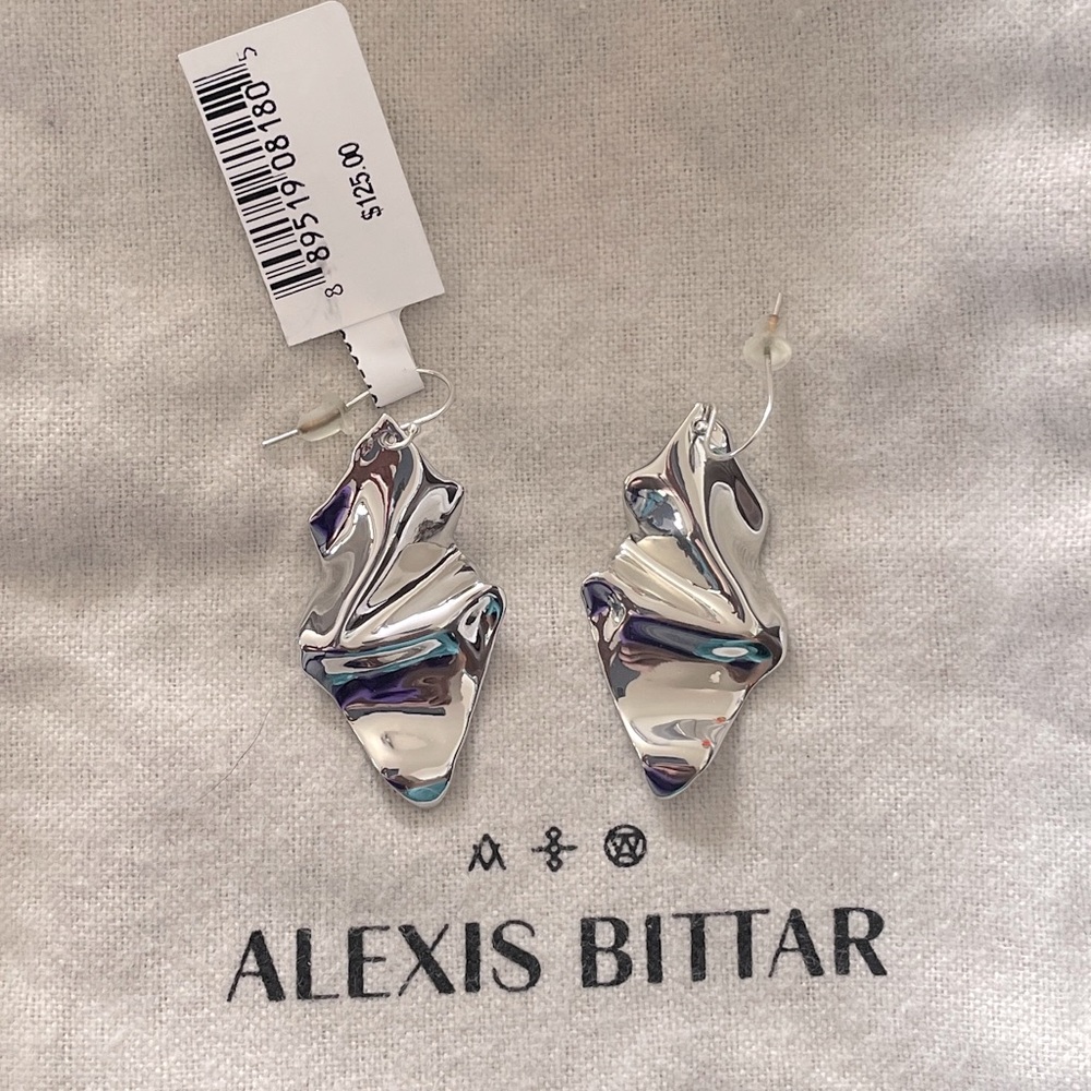 NWT Alexis Bittar silver wire drop crumpled earrings.